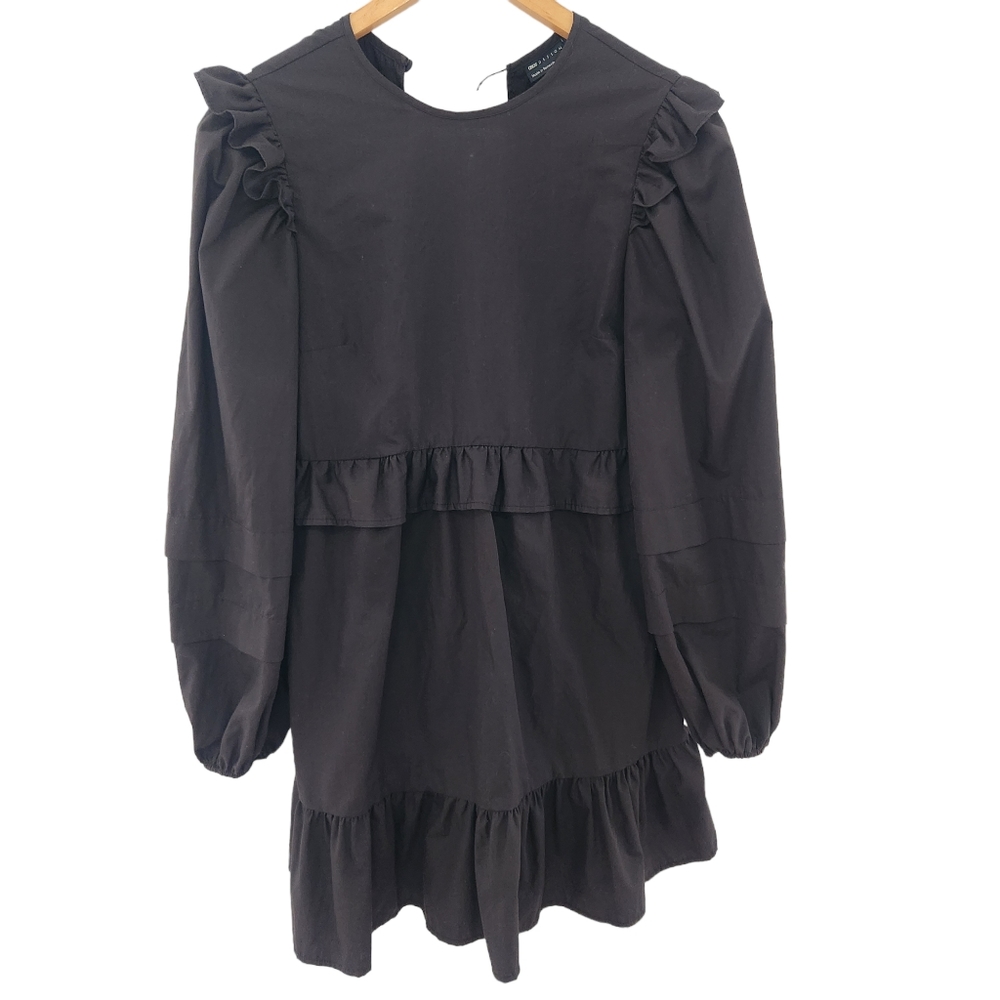 ASOS Tiered Ruffled Black Long Sleeve Mini Dress Cottagecore Women's Size 4